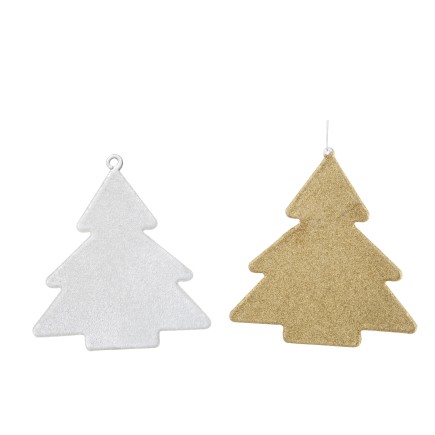 Lot de 2 sous-verres en forme de sapin en verre argent et doré L13cm