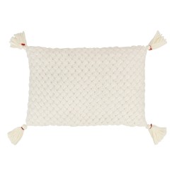 Cuscino rettangolare all'uncinetto con frangia acrilica bianca 58x39cm
