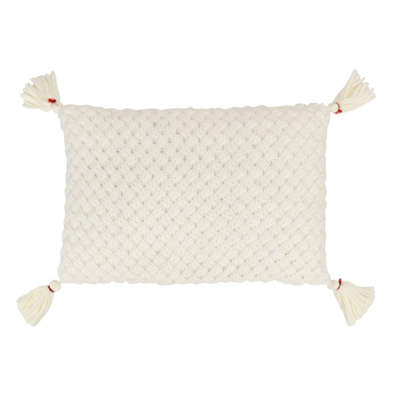 Cuscino rettangolare all'uncinetto con frangia acrilica bianca 58x39cm Cuscino rettangolare all'uncinetto con frangia acrilica bianca 58x39cm