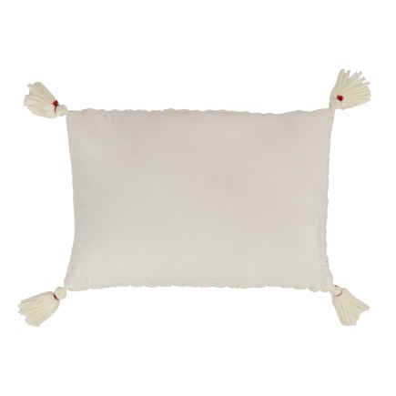 Cuscino rettangolare all'uncinetto con frangia acrilica bianca 58x39cm