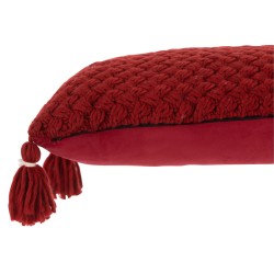 Cuscino rettangolare all'uncinetto con frangia in acrilico rosso 58x39 cm