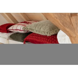 Cuscino rettangolare all'uncinetto con frangia in acrilico rosso 58x39 cm