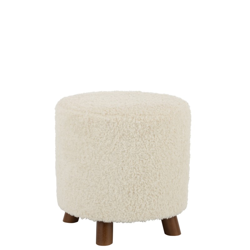 Pouf sur pied en polyester blanc 42x42x41cm