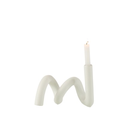 Candelabro retorcido de cerámica blanca 27x15x18cm