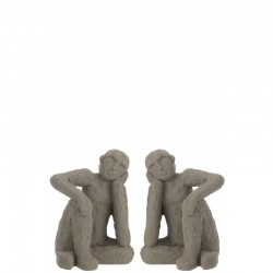 Set de 2 serre-livres personnages assis en ciment gris 19x15x25cm