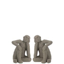 Set de 2 serre-livres personnages assis en ciment gris 19x15x25cm