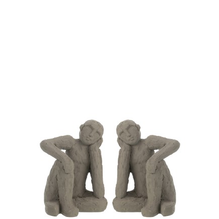 Set de 2 serre-livres personnages assis en ciment gris 19x15x25cm
