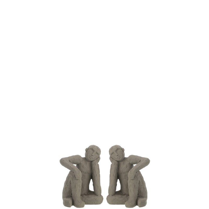 Conjunto de 2 suportes para livros com personagens sentados em cimento cinzento 13x12x17cm Conjunto de 2 suportes para livros com personagens sentados em cimento cinzento 13x12x17cm