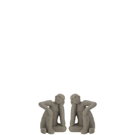 Set de 2 serre-livres personnages assis en ciment gris 13x12x17cm