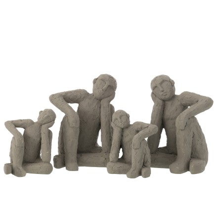 Set de 2 serre-livres personnages assis en ciment gris 13x12x17cm