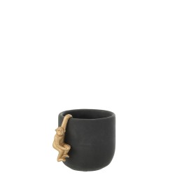 Cachepot avec singe or en ciment noir 18x14x14cm