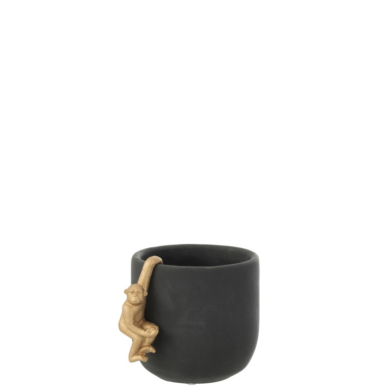 Cache-pot avec singe or en céramique noir 18x14x14cm Cache-pot avec singe or en céramique noir 18x14x14cm