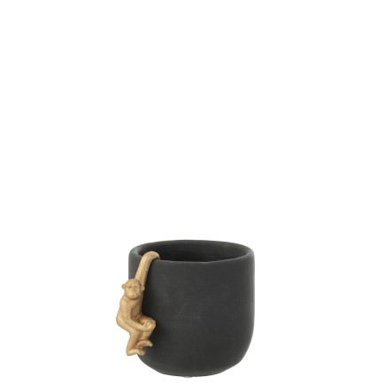 Cache-pot avec singe or en céramique noir 18x14x14cm