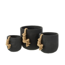 Cachepot avec singe or en ciment noir 18x14x14cm