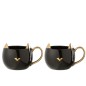 Set di 2 tazze per gatti in porcellana nera e oro 14x10x9cm Set di 2 tazze per gatti in porcellana nera e oro 14x10x9cm