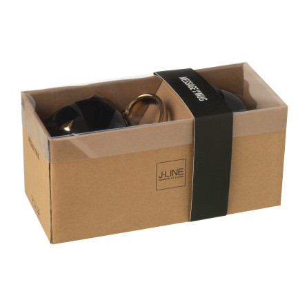 Set di 2 tazze per gatti in porcellana nera e oro 14x10x9cm
