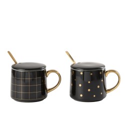 Lot de 2 mugs avec couvercle en porcelaine blanche 8x12x8cm