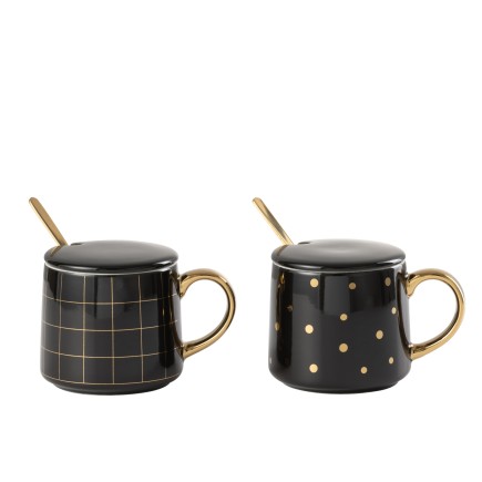 Lot de 2 mugs avec couvercle en porcelaine blanche 8x12x8cm