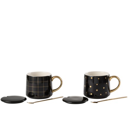 Lot de 2 mugs avec couvercle en porcelaine blanche 8x12x8cm