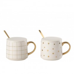 Lot de 2 mugs avec couvercle en porcelaine blanche 8x12x8cm