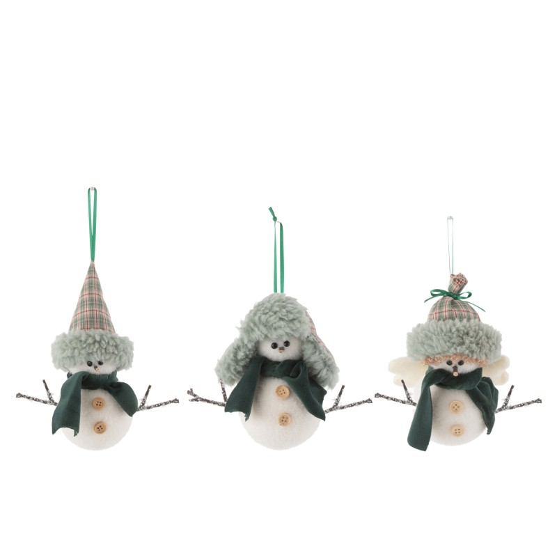 Conjunto de 3 muñecos de nieve de tela verde de 14x10x15 cm