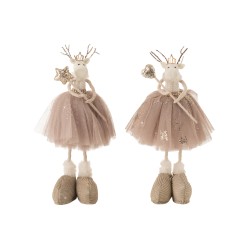 Lote de 2 alces con varilla de textil beige 14x10x42cm