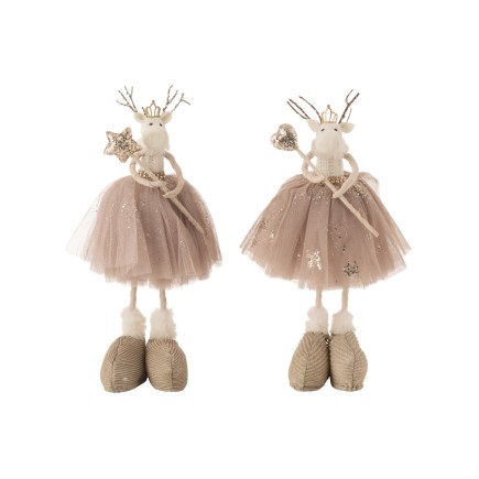 Lote de 2 alces con varilla de textil beige 14x10x42cm