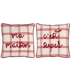 Lot de 2 coussins avec texte à carreaux en polyester blanc 44x44cm
