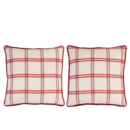 Lot de 2 coussins avec texte à carreaux en polyester blanc 44x44cm