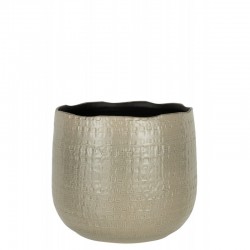 Cachepot con motivos en cerámica gris claro de 32x32x31cm