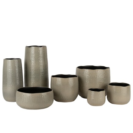 Vaso di fiori bassa in ceramica grigio chiaro 32x32x15cm