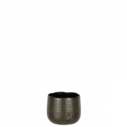 Cachepot con motivos en cerámica gris oscuro 16x16x15cm