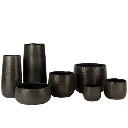 Vaso di fiori in ceramica grigio scuro con motivo 16x16x15cm