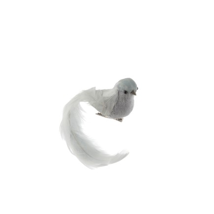 Lot de 3 oiseaux avec clip en plume grise L14cm
