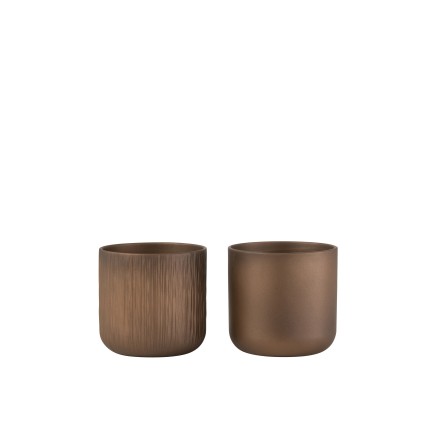 Lot de 2 cache-pots en céramique or cuivré 15x14.5cm