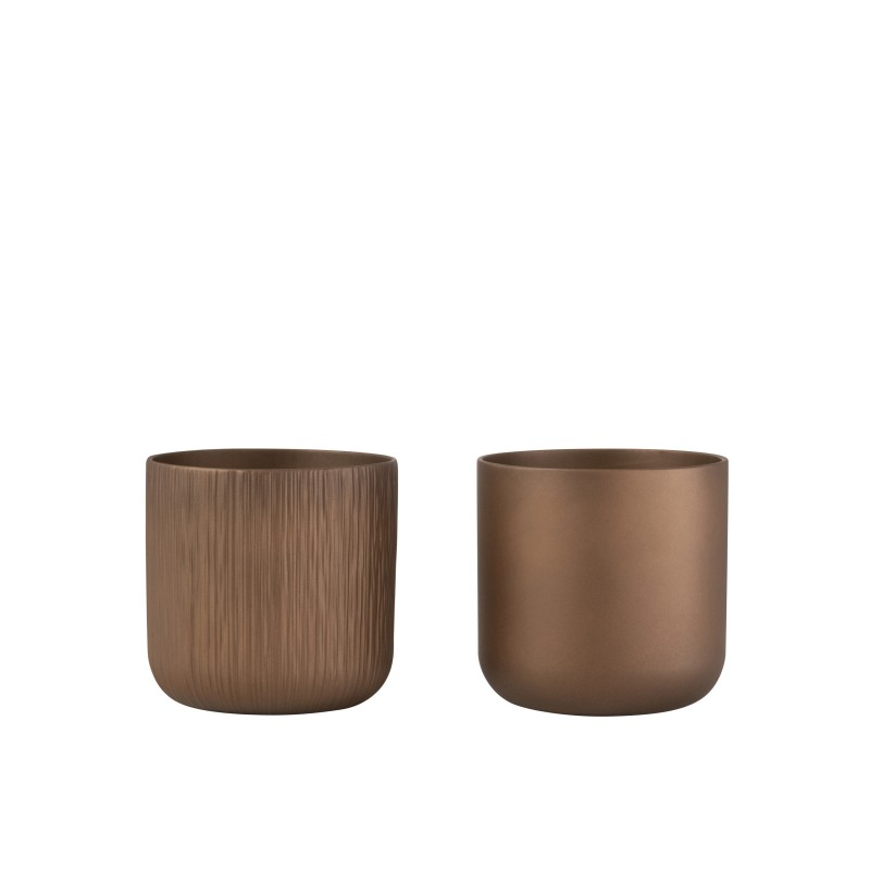 Lot de 2 cache-pots en céramique or cuivré 18.5x18cm Lot de 2 cache-pots en céramique or cuivré 18.5x18cm