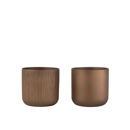 Lot de 2 cache-pots en céramique or cuivré 18.5x18cm
