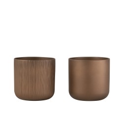 Lote de 2 maceteros de cerámica oro cobrizo 20.5x20cm
