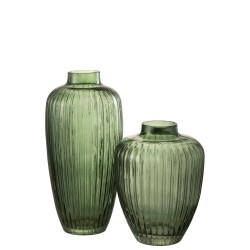 Vase à ligne en verre vert 18.5x25cm