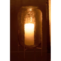 Vase rond en verre marron sur pied en métal doré 19x36.5cm