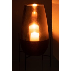 Vase ovale en verre sur socle métal noir 26x47cm