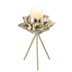 Photophore fleur sur pied en verre doré H21cm