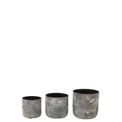 Set de 3 pots à plantes en métal gris 18x18x18.5 cm