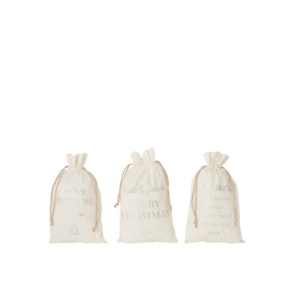 Set de 3 Sacs de Noël en textile blanc 30x1x50 cm