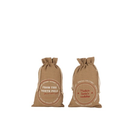 2 bolsas de regalo de Navidad de yute natural con inscripción en inglés de 50 cm