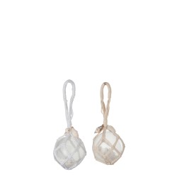 Set de 2 Boules décoratives à suspendre en verre crème 7.5x7.5x18 cm