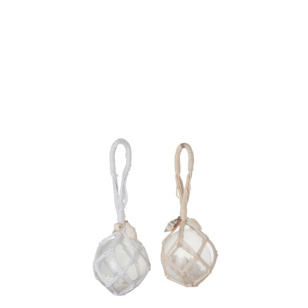 Set de 2 Boules décoratives à suspendre en verre crème 7.5x7.5x18 cm
