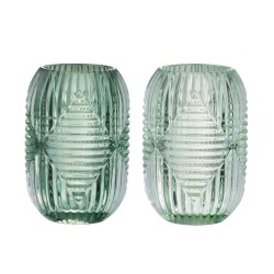 Set de 2 photophores en verre vert menthe 9x9x13 cm