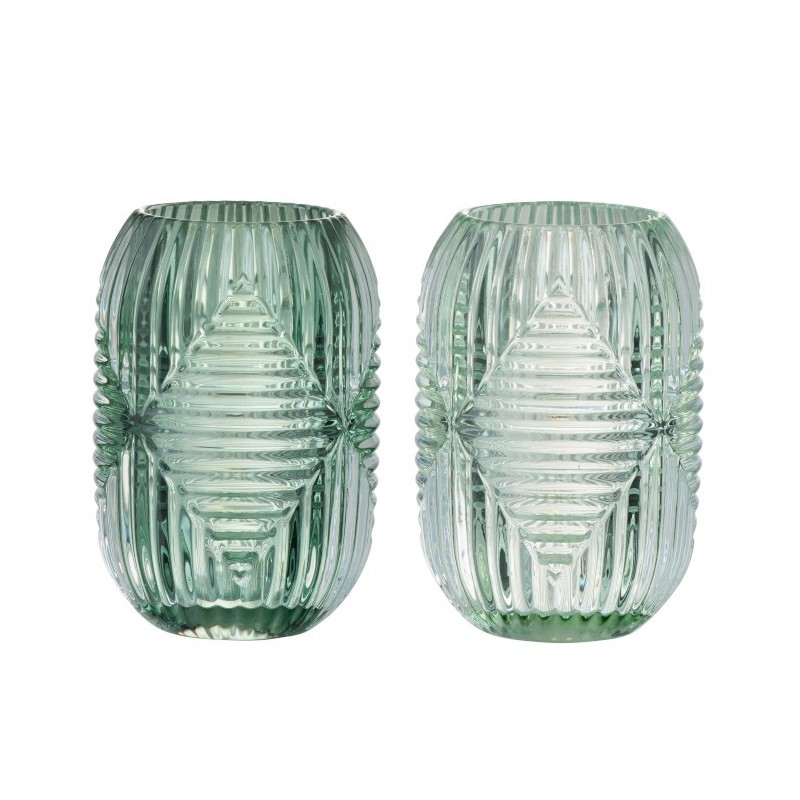 Set de 2 photophores en verre vert menthe 9x9x13 cm Set de 2 photophores en verre vert menthe 9x9x13 cm