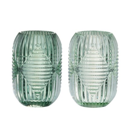 Set de 2 photophores en verre vert menthe 9x9x13 cm